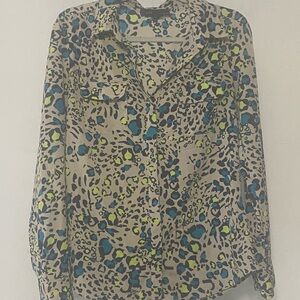Attention Leopard Print Blouse - Blue and Green Accents